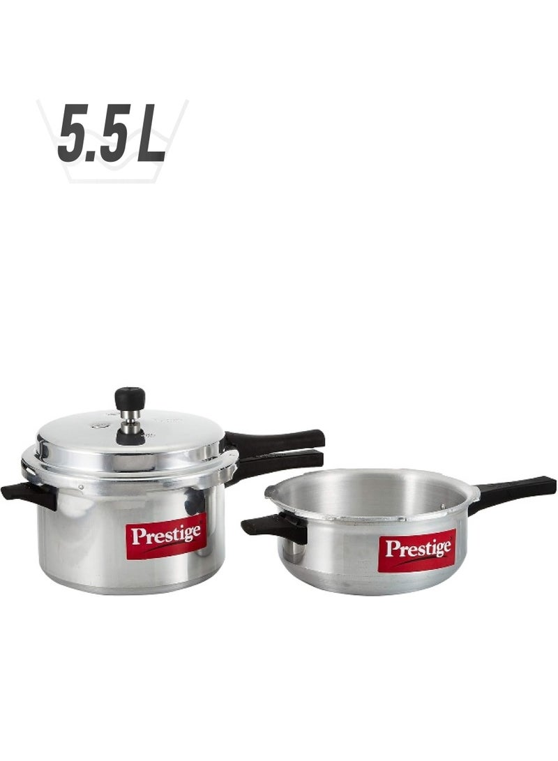 Prestige 2 Pieces Aluminium Pressure Cooker Set |  Pressure Cooker With Lid and 5.5 Liters, 2.5 Liters  Pressure Pan without Lid - Image 1