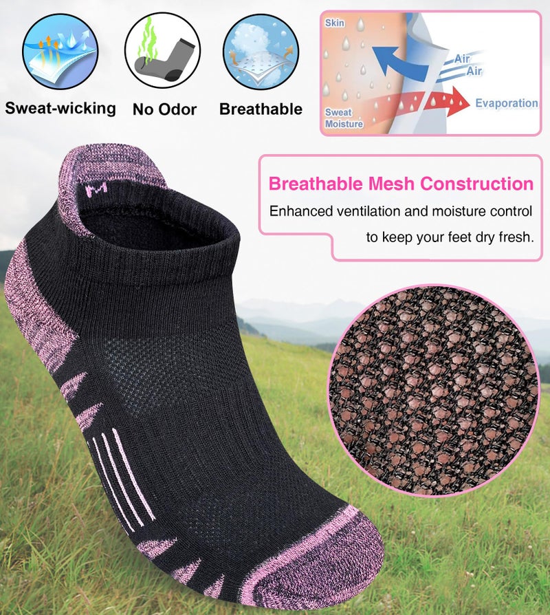 Heyoboy Womens Ankle Anti-blister Thick Cushioned Wicking Odor Resist Athletic Running Socks, Size 6-9, Black 5 Pairs - Image 4