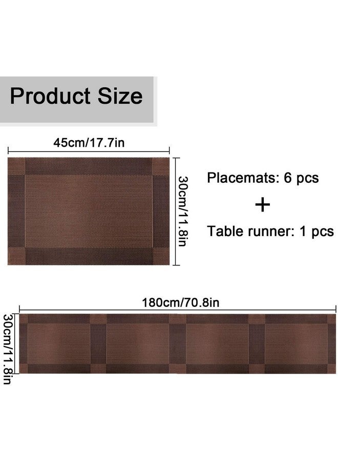 Ramkuwar Placemats with Compatible Table Runner Crossweave Insulation Placemat Washable Table Mats Runner and Placemat Set 4 Brown - Image 2