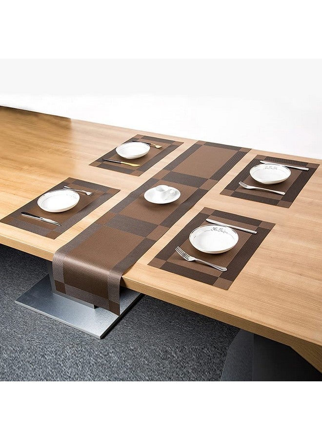 Ramkuwar Placemats with Compatible Table Runner Crossweave Insulation Placemat Washable Table Mats Runner and Placemat Set 4 Brown - Image 5