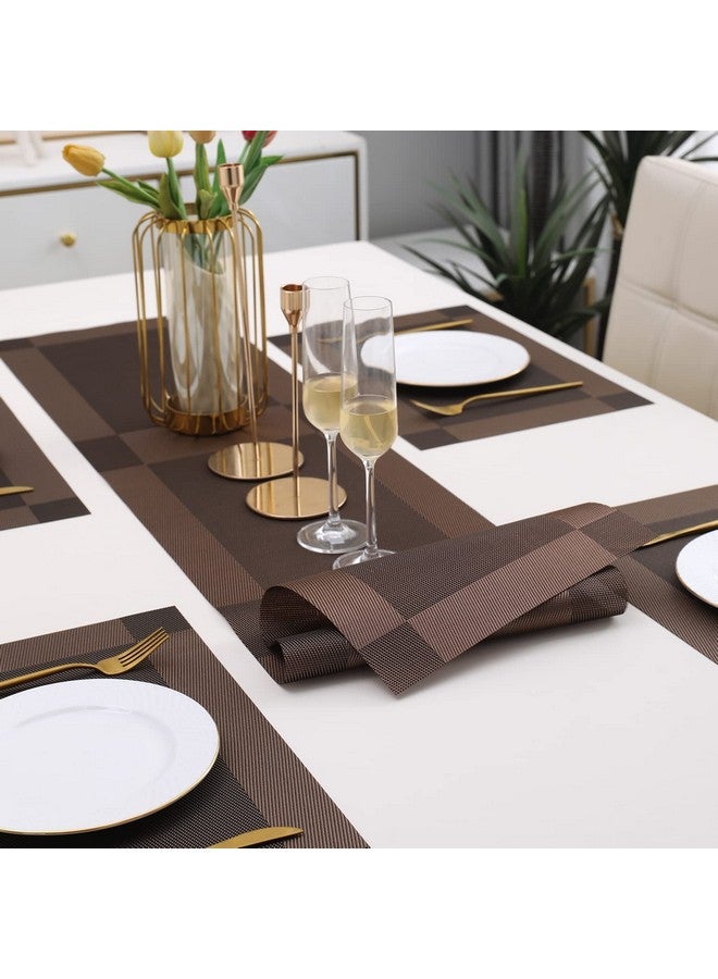 Ramkuwar Placemats with Compatible Table Runner Crossweave Insulation Placemat Washable Table Mats Runner and Placemat Set 4 Brown - Image 4