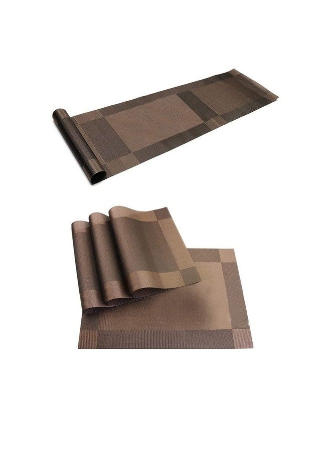 Ramkuwar Placemats with Compatible Table Runner Crossweave Insulation Placemat Washable Table Mats Runner and Placemat Set 4 Brown - Image 1