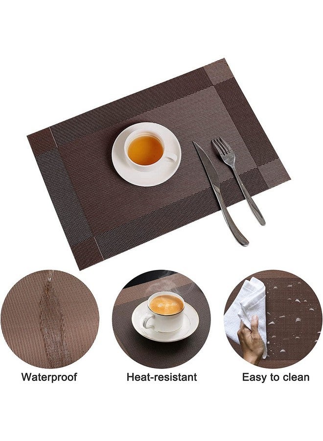 Ramkuwar Placemats with Compatible Table Runner Crossweave Insulation Placemat Washable Table Mats Runner and Placemat Set 4 Brown - Image 3