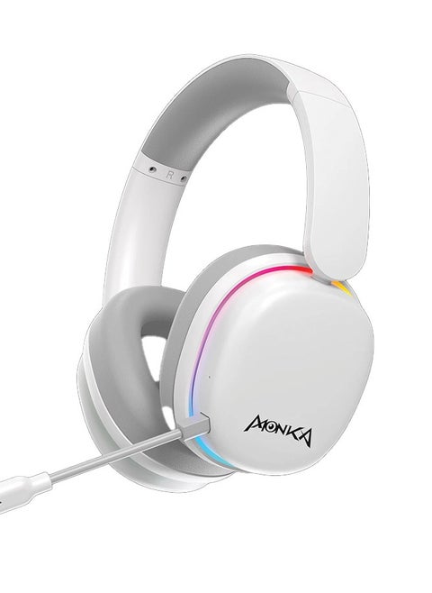 RGB Gaming Headset Wireless with Bluetooth 5.2, 50mm Drivers, 118dB Sensitivity, Detachable Mic, Omnidirectional Noise Cancellation, 20Hz-20KHz Range – Compatible with PC, Laptop, Tablet & Phone