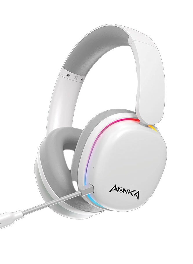 Monka - RGB Gaming Headset Wireless with Bluetooth 5.2, 50mm Drivers, 118dB Sensitivity, Detachable Mic, Omnidirectional Noise Cancellation, 20Hz-20KHz Range – Compatible with PC, Laptop, Tablet & Phone - Image 1