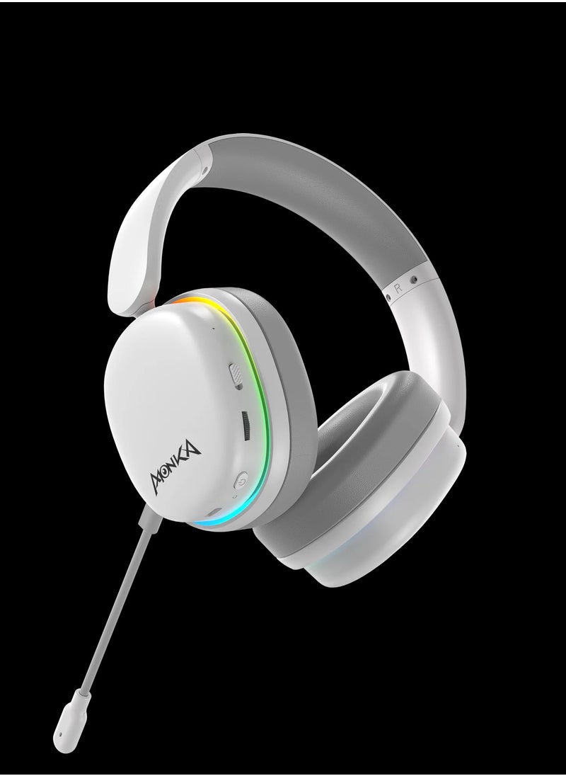 Monka - RGB Gaming Headset Wireless with Bluetooth 5.2, 50mm Drivers, 118dB Sensitivity, Detachable Mic, Omnidirectional Noise Cancellation, 20Hz-20KHz Range – Compatible with PC, Laptop, Tablet & Phone - Image 1