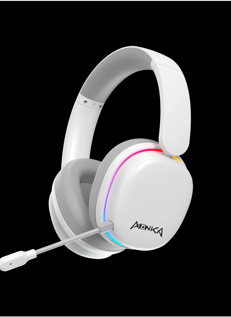 Monka - RGB Gaming Headset Wireless with Bluetooth 5.2, 50mm Drivers, 118dB Sensitivity, Detachable Mic, Omnidirectional Noise Cancellation, 20Hz-20KHz Range – Compatible with PC, Laptop, Tablet & Phone - Image 1