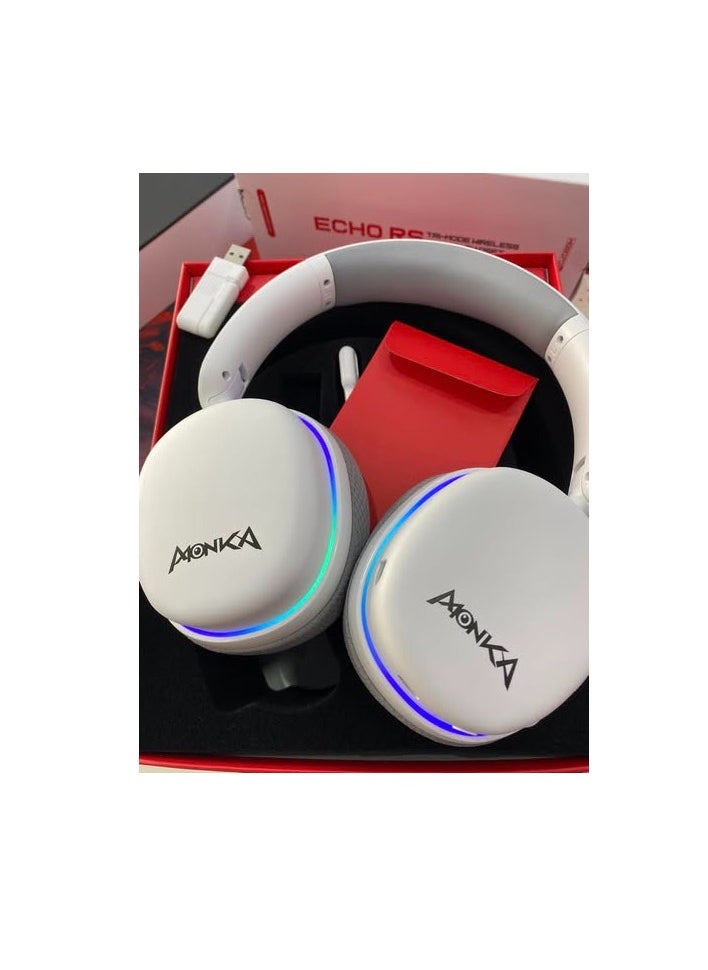 Monka - RGB Gaming Headset Wireless with Bluetooth 5.2, 50mm Drivers, 118dB Sensitivity, Detachable Mic, Omnidirectional Noise Cancellation, 20Hz-20KHz Range – Compatible with PC, Laptop, Tablet & Phone - Image 1
