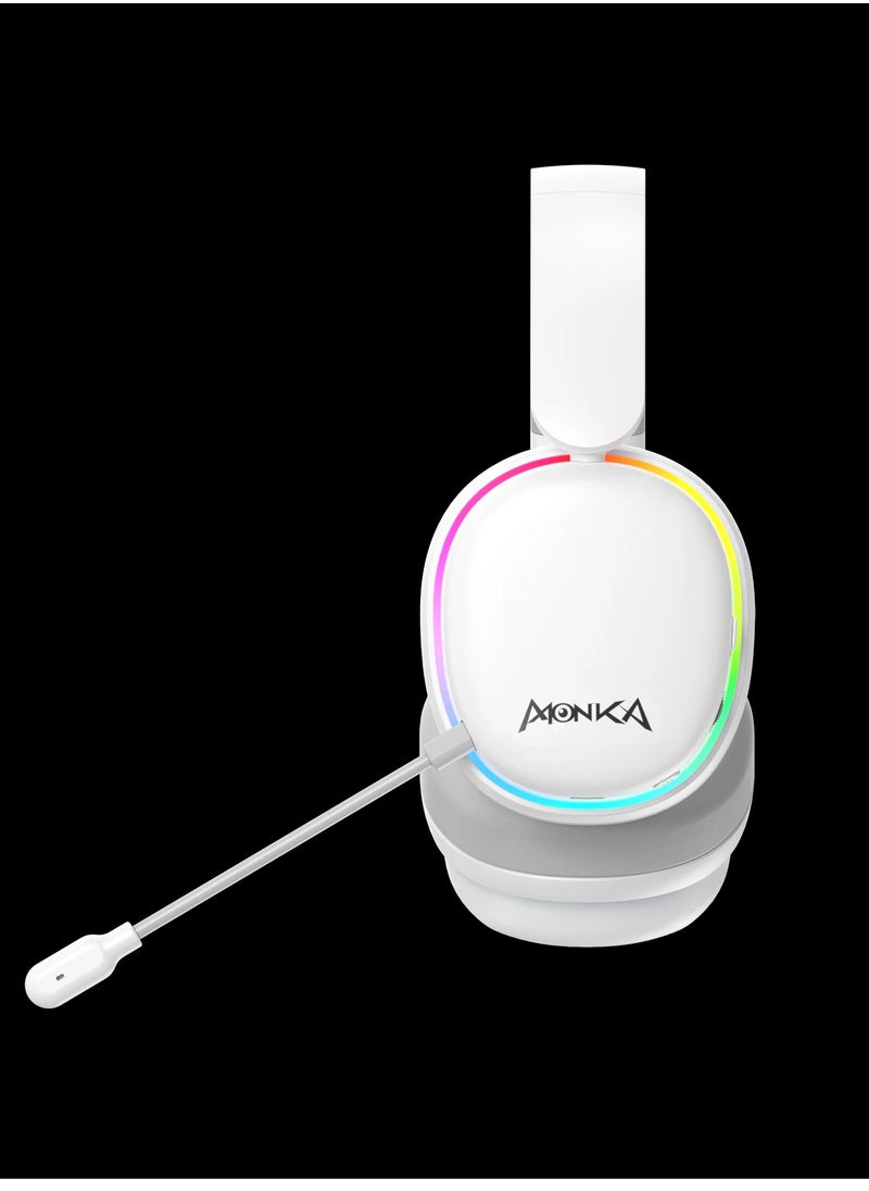 Monka - RGB Gaming Headset Wireless with Bluetooth 5.2, 50mm Drivers, 118dB Sensitivity, Detachable Mic, Omnidirectional Noise Cancellation, 20Hz-20KHz Range – Compatible with PC, Laptop, Tablet & Phone - Image 1