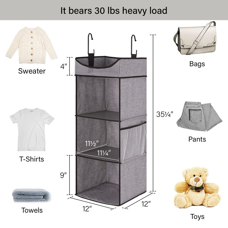 StorageWorks Hanging Closet Organizer, 3-Shelf Shelves with Top Shelf, 12" W x 12" D x 35 Â¼"H, Mixing of Brown and Gray - Image 2