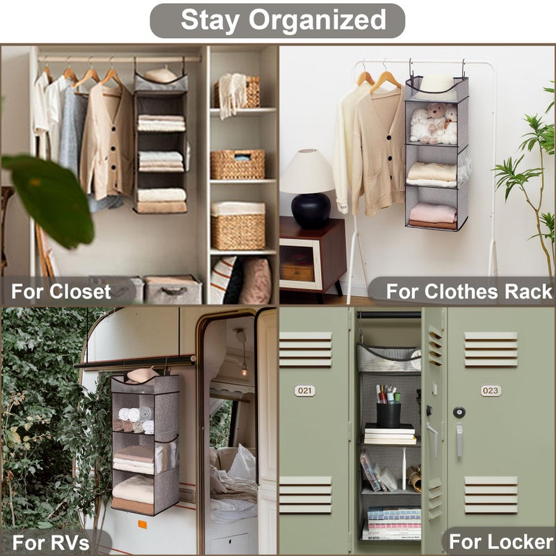 StorageWorks Hanging Closet Organizer, 3-Shelf Shelves with Top Shelf, 12" W x 12" D x 35 Â¼"H, Mixing of Brown and Gray - Image 4