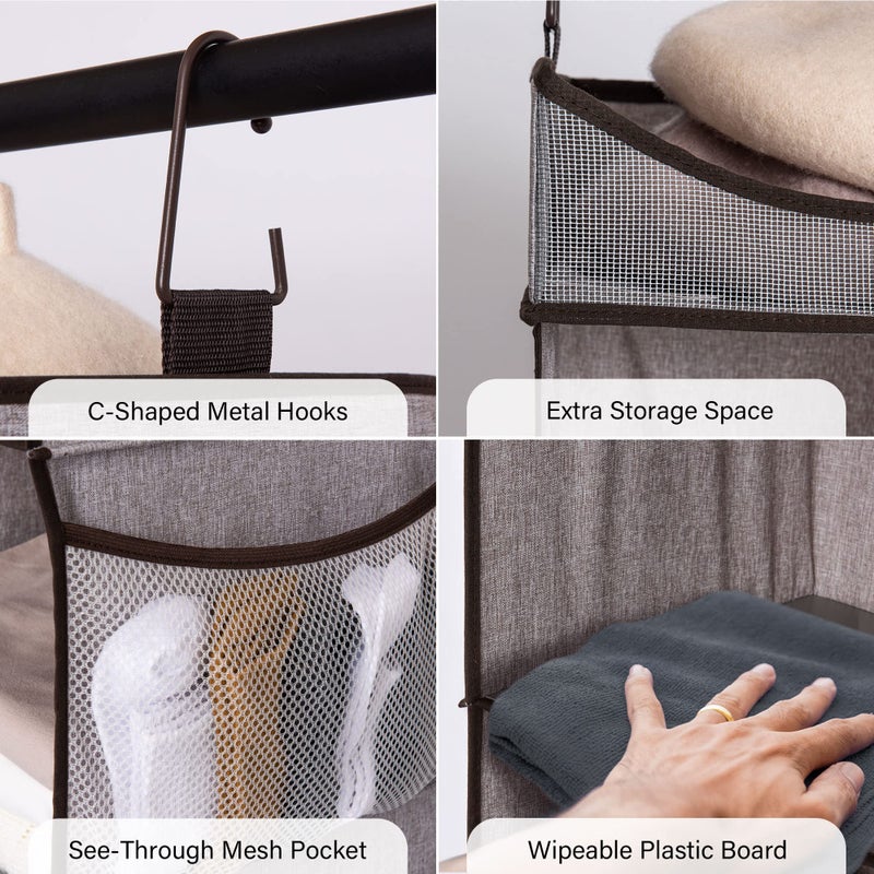 StorageWorks Hanging Closet Organizer, 3-Shelf Shelves with Top Shelf, 12" W x 12" D x 35 Â¼"H, Mixing of Brown and Gray - Image 3