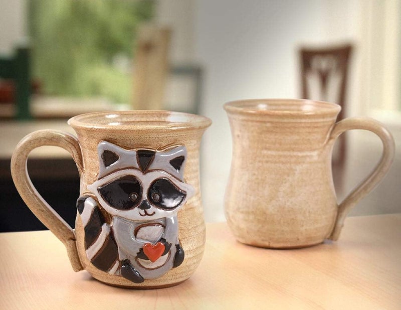 Modern Artisans Love Bandit Mug  American Made Stoneware Pottery with Sculpted Raccoon 14oz - Image 4
