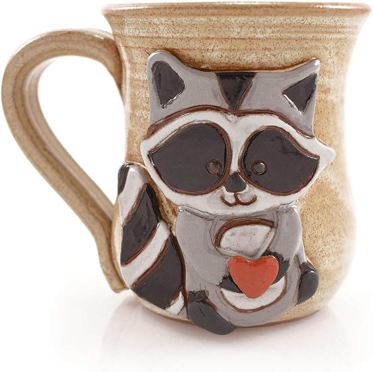 Modern Artisans Love Bandit Mug  American Made Stoneware Pottery with Sculpted Raccoon 14oz - Image 1