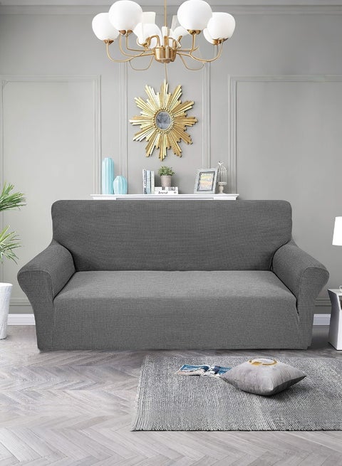 Stretch Fit Texture Sofa Cover with Elastic Bottom, Soft Slipcover Fabric - Great for Furniture Protection, Washable & Dog/Cats Friendly - 3 Seater (180-230 cm) - Grey