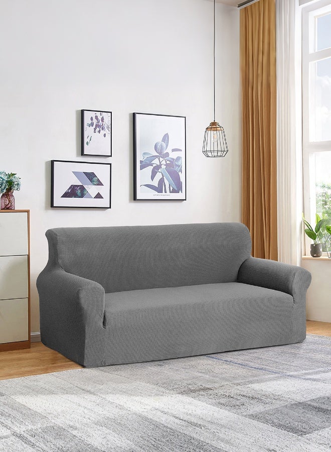Noon East Stretch Fit Texture Sofa Cover with Elastic Bottom, Soft Slipcover Fabric - Great for Furniture Protection, Washable & Dog/Cats Friendly - 3 Seater (180-230 cm) - Grey - Image 2