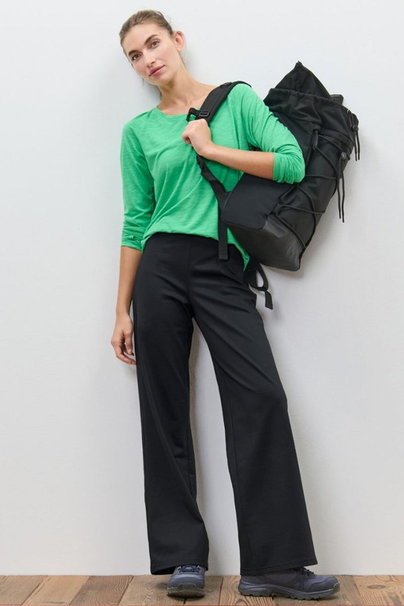 Tchibo Women Regular Fit Plain Wide Leg Pants, Black - Image 1