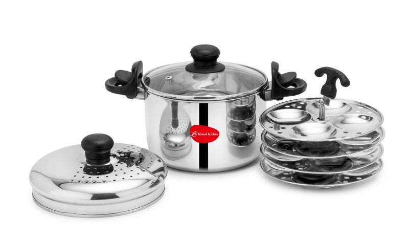 KLASSI KICHEN Klassi Kichen Stainless Steel Pasta/Noodle Pot with Strainer Lid and 4 Idli Plates Induction & Standard Idli Maker  - Image 2