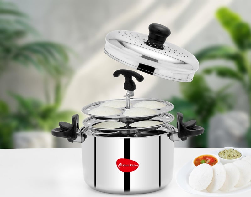 KLASSI KICHEN Klassi Kichen Stainless Steel Pasta/Noodle Pot with Strainer Lid and 4 Idli Plates Induction & Standard Idli Maker  - Image 3