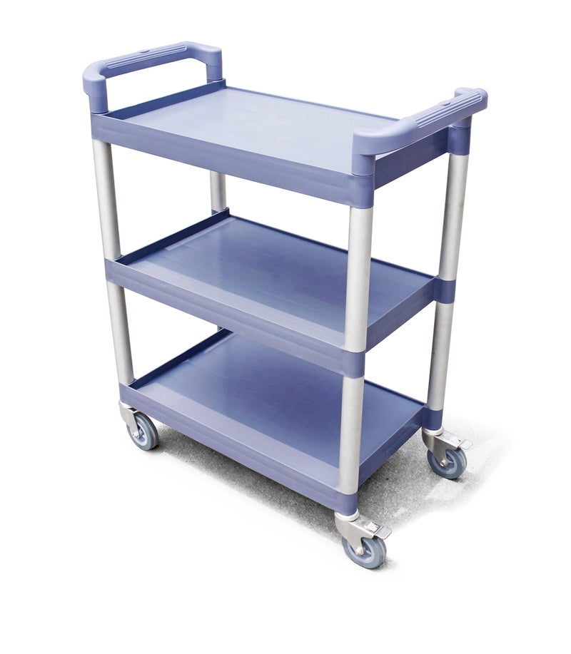 New Star Foodservice New Star Foodservice 54569 350Pound Plastic 3Tier Utility Bus Cart with Locking Casters 425 x 195 x 385 Gray 