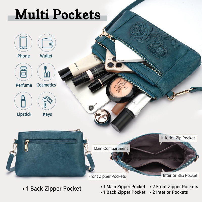 VIMUTI Vegan Leather Wristlet Wallet Purse for Women Small Clutch Purse with 2 Straps,Embossed Crossbody Cell Phone bag (Peacock-Blue) - Image 4