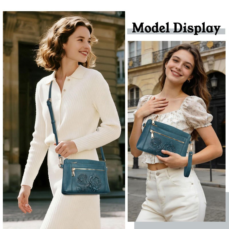 VIMUTI Vegan Leather Wristlet Wallet Purse for Women Small Clutch Purse with 2 Straps,Embossed Crossbody Cell Phone bag (Peacock-Blue) - Image 2
