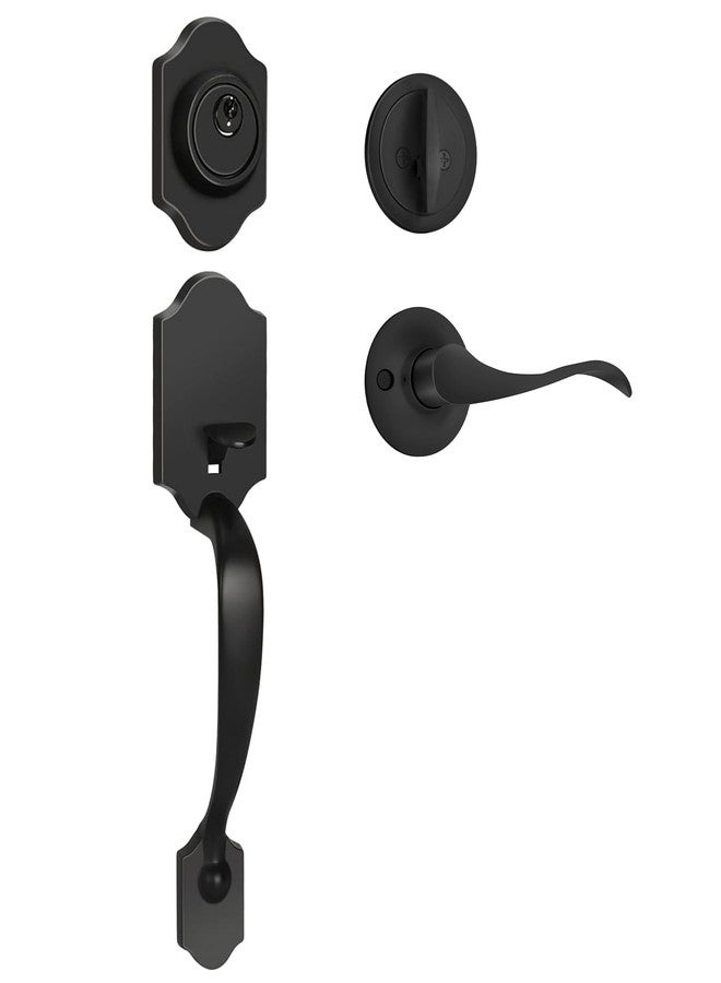 Haidms Matte Black Front Door Handle and Deadbolt Set, Front Door Lock Set, Entry Door Locksets with Deadbolt Single Cylinder, Exterior Door Handle with Reversible Handle Lever - Image 1