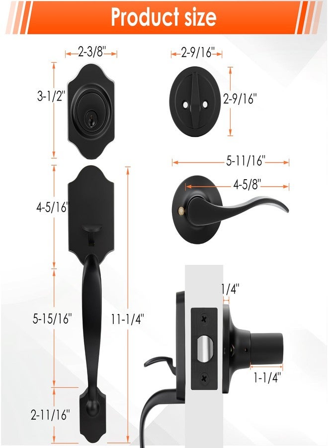 Haidms Matte Black Front Door Handle and Deadbolt Set, Front Door Lock Set, Entry Door Locksets with Deadbolt Single Cylinder, Exterior Door Handle with Reversible Handle Lever - Image 4