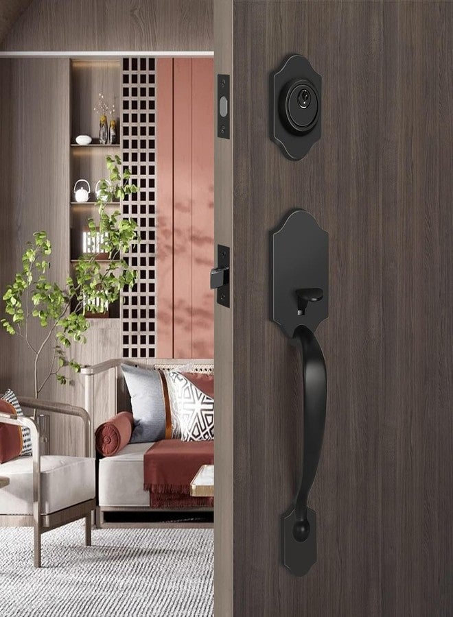 Haidms Matte Black Front Door Handle and Deadbolt Set, Front Door Lock Set, Entry Door Locksets with Deadbolt Single Cylinder, Exterior Door Handle with Reversible Handle Lever - Image 2