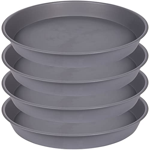 Bleuhome 4 Pack of 13 14 inch Plant Saucer (12.2 Inch Base), Heavy Duty Plastic Plant Drip Trays 14" Round, Plant Trays for Indoors, Bird Bath Bowls, Plate for Planter 12-14" (14 inch, Cement Gray) - Image 1