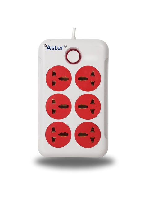 Aster 6 Socket Extension Cord with LED Indicator, On/Off Switch and 2.5 Meter Power Cord