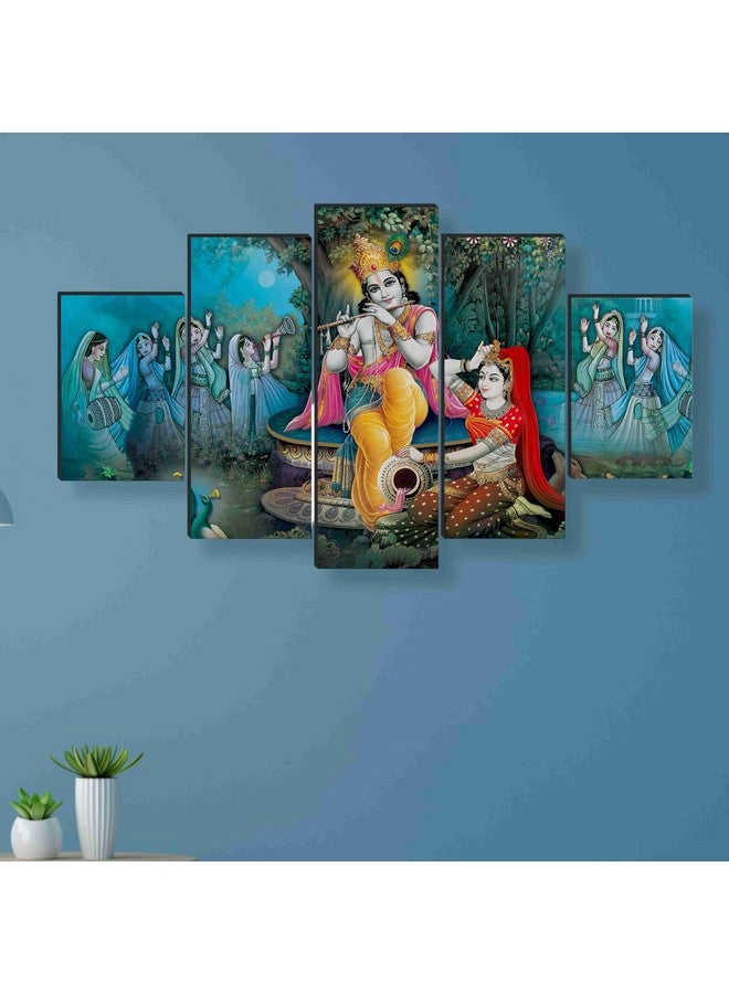 SAF Radha krishna Paintings for Wall Decoration - Set Of Five, 3d modern art Painting for Living Room Large Size with Frames for Home Decoration, Hotel, Office 76.2 cm x 45 cm SANFPNLS35448
