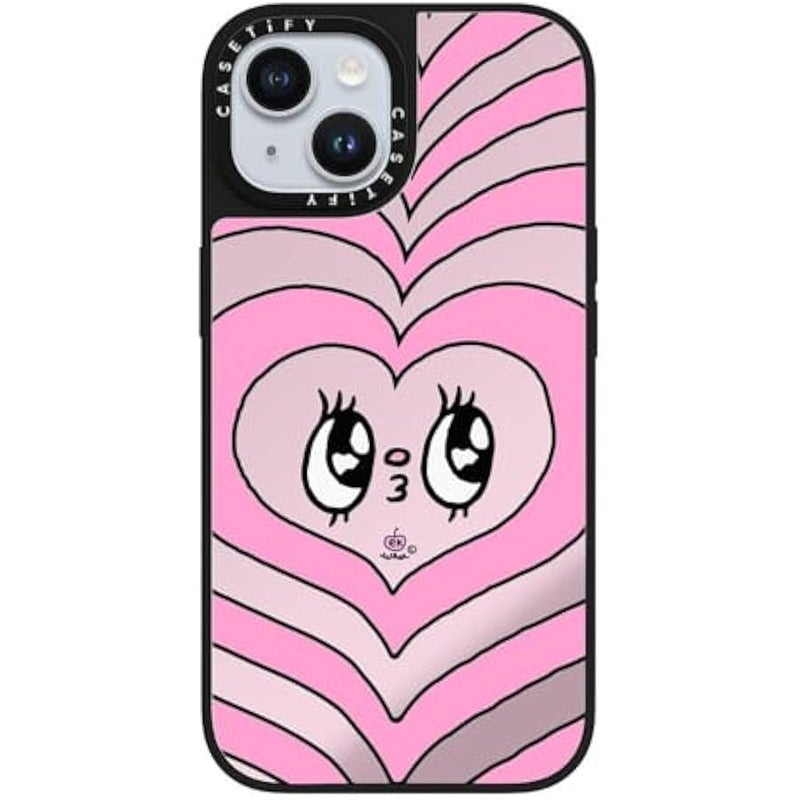 Casetify Mirror iPhone 15 Case 【Reflective / 4.9ft Drop Protection/Compatible with Magsafe】 - Kissie Face - Silver on Black - Image 4