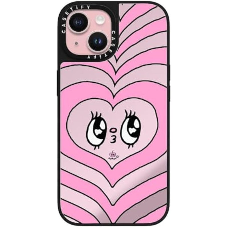 Casetify Mirror iPhone 15 Case 【Reflective / 4.9ft Drop Protection/Compatible with Magsafe】 - Kissie Face - Silver on Black - Image 1