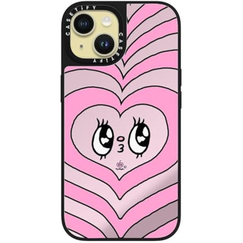 Casetify Mirror iPhone 15 Case 【Reflective / 4.9ft Drop Protection/Compatible with Magsafe】 - Kissie Face - Silver on Black - Image 2