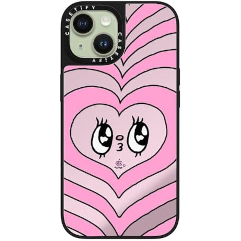 Casetify Mirror iPhone 15 Case 【Reflective / 4.9ft Drop Protection/Compatible with Magsafe】 - Kissie Face - Silver on Black - Image 3