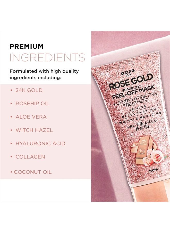 Azure Cosmetics AZURE Rose Gold Hydrating Peel Off Face Mask- Anti Aging, Toning & Rejuvenating - Removes Blackheads, Dirt & Oils - With 24K Gold and Rose Hip Oil - Skin Care Made in Korea - 150mL / 5.07 fl.oz. - Image 2