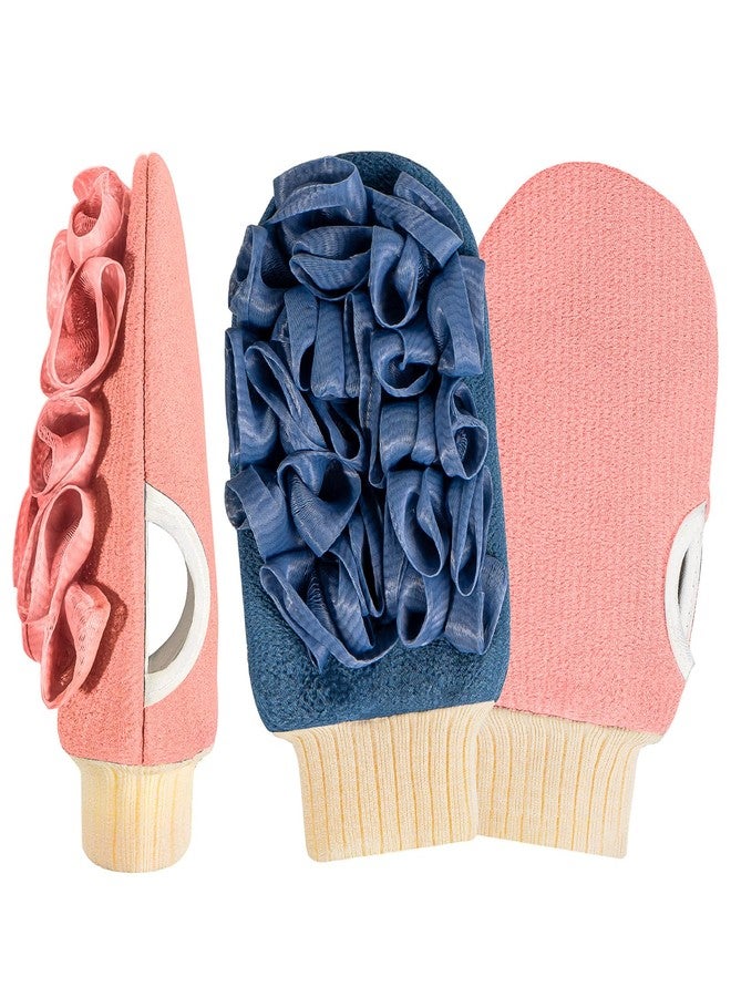 kullder Deep Exfoliating Mitts (2pcs Double-Sided Gloves for Shower, Body Massage Scrub & Bath Loofah Sponge，Skin Exfoliator, Dead Skin Remover (Pink & Blue - Image 1