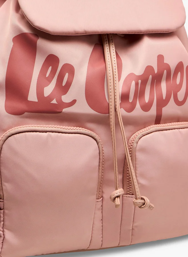 Lee Cooper Logo Print Backpack with Adjustable Straps and Drawstring Closure - 15x30x43 cm