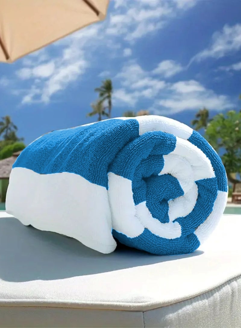 MAXQON Beach Towel - 100% Cotton 600 GSM Over Sized (90x180cm), Highly Absorbent Bath Sheet For Pool, Beach, Fitness, Sports, Yoga, Color-Striped Turkish Blue  - Image 2