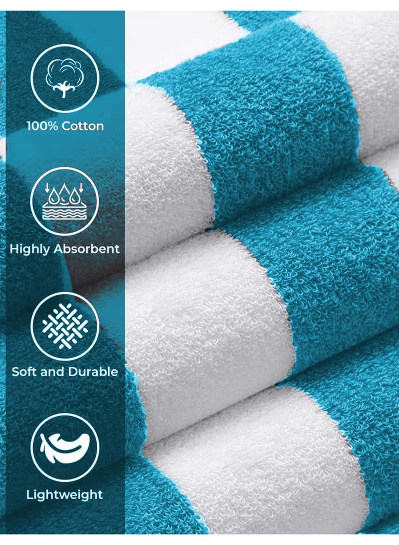 MAXQON Beach Towel - 100% Cotton 600 GSM Over Sized (90x180cm), Highly Absorbent Bath Sheet For Pool, Beach, Fitness, Sports, Yoga, Color-Striped Turkish Blue  - Image 3