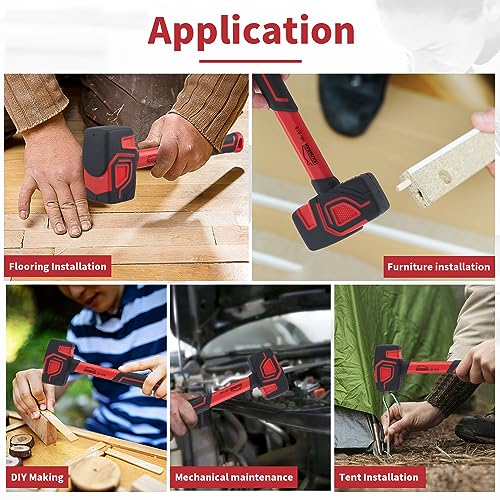 HOUSERAN Rubber Mallet, HOUSERAN Rubber Mallet Hammer with Hook, 20 oz Rubber Hammer with Solid Rubber Head & Non-Slip Soft Grip, Mallet Hammer for Woodworking, Flooring, DIY Projects and Soft Blow Tasks - Image 5
