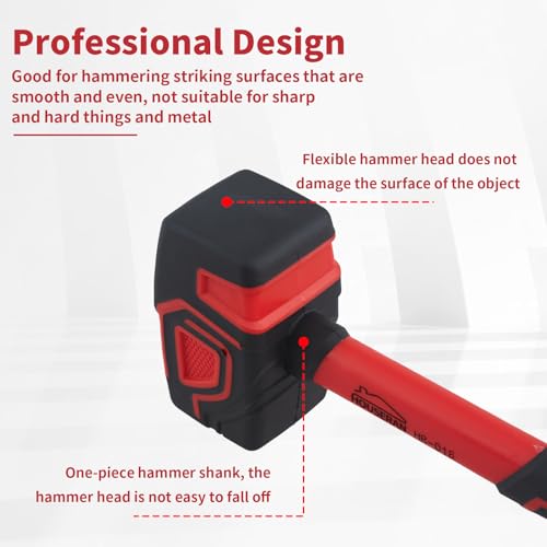 HOUSERAN Rubber Mallet, HOUSERAN Rubber Mallet Hammer with Hook, 20 oz Rubber Hammer with Solid Rubber Head & Non-Slip Soft Grip, Mallet Hammer for Woodworking, Flooring, DIY Projects and Soft Blow Tasks - Image 3