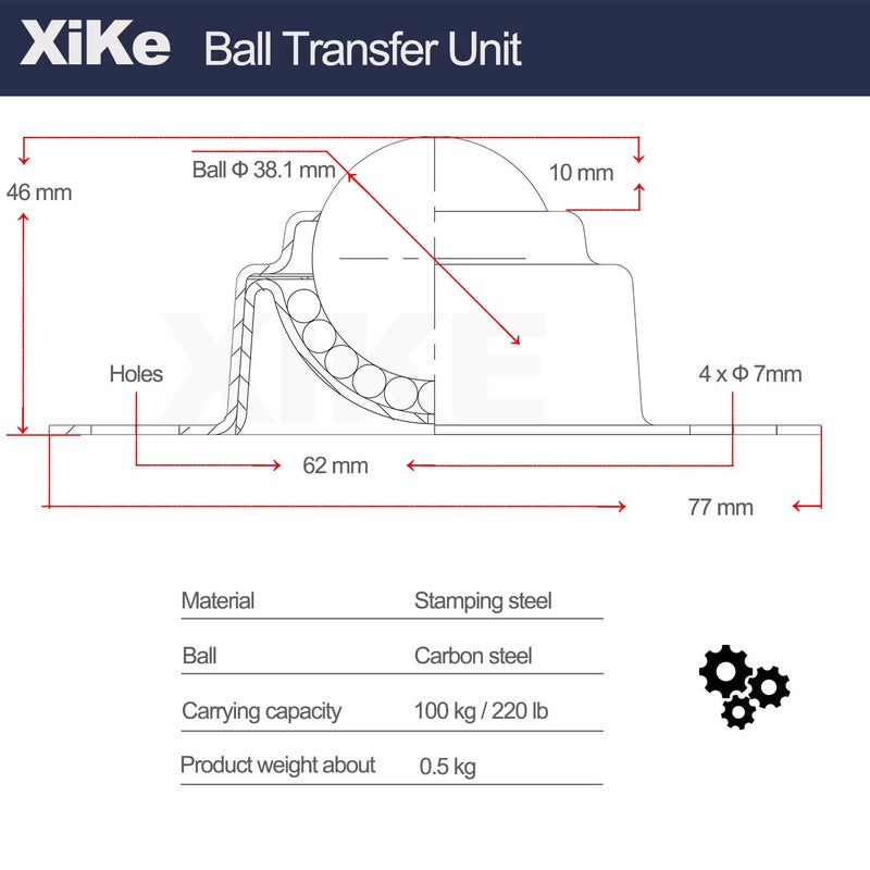 Xike 6 Pack 1-1/2" Roller Ball Transfer Bearings, Hard Chrome Steel Ball Transfer Unit with Swivel Ball Caster Rollers, Used for Roller Stand, Conveyors,Transfer Equipment and Transmission System - Image 5