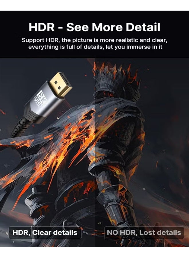 dida-cosmos 8K DisplayPort Cable 1.4 2M 2 Pack High Speed DP to DP Cable 8K 60Hz 4K 144Hz 2K 240Hz Compatible with Laptop PC TV Monitor Gaming Display - Image 4