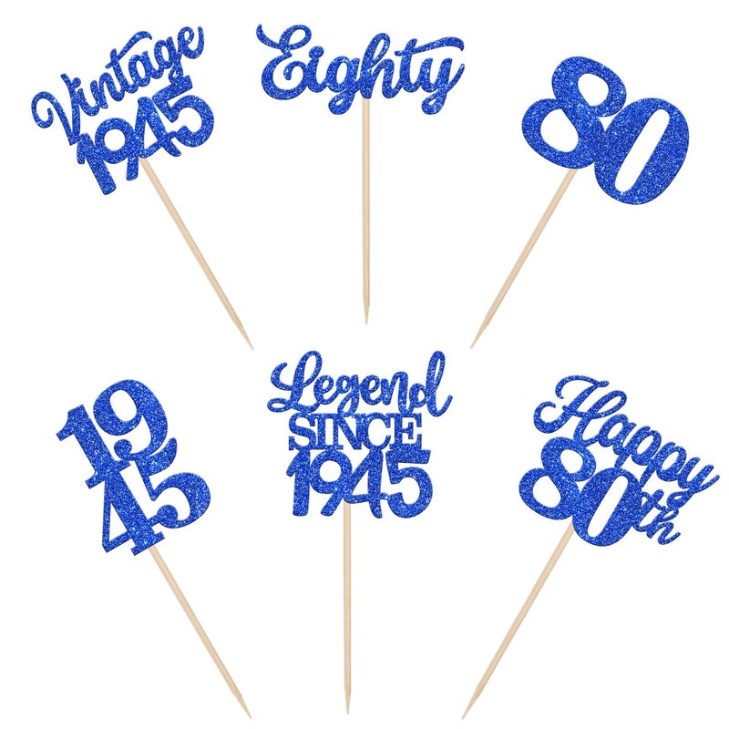 RSSTARXI 48 Pack Happy 80th Cupcake Topcake Toppers Eighty Legend منذ عام 1945 خمر 1945 Cupcake يختار هتافات إلى 80 ديكورات كعكة رائعة لعيد الميلاد الثمانين حفل زفاف ديكورز الأزرق - Image 3