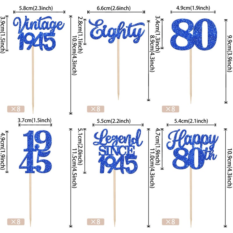 RSSTARXI 48 Pack Happy 80th Cupcake Topcake Toppers Eighty Legend منذ عام 1945 خمر 1945 Cupcake يختار هتافات إلى 80 ديكورات كعكة رائعة لعيد الميلاد الثمانين حفل زفاف ديكورز الأزرق - Image 2