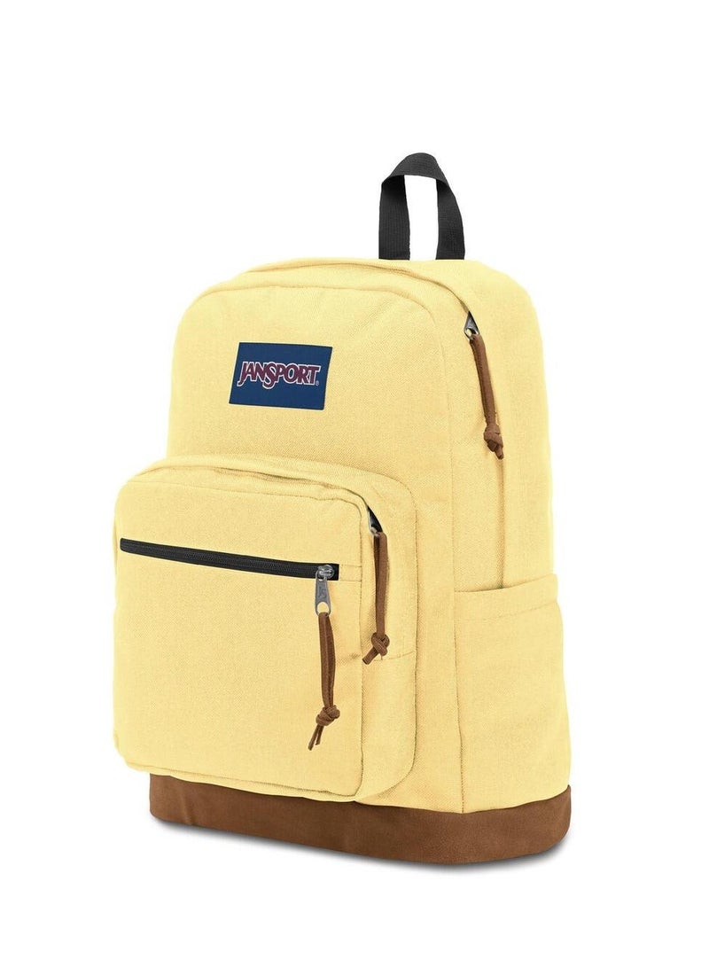 JANSPORT حقيبة مدرسية كلاسيكية ملونة مع قسم جلد للحاسوب - حقيبة سفر أساسية للعودة إلى المدرسة، حقيبة لابتوب للطلاب - Image 2