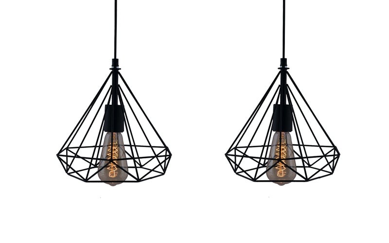 Groeien (Pack Of 2 Edison Filament Diamond Cage Base E27 Hanging Led Bulb (St64 Bulb Included, Black) - Metal - Image 5