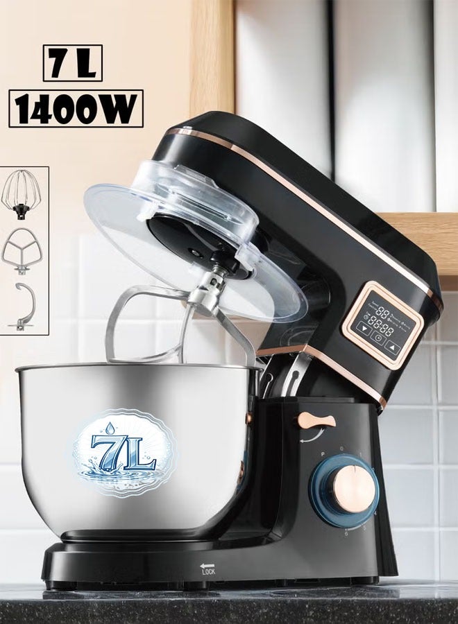 توسكانا يو عجانة كهربائية و خلاط  سعة 7 لتر و قوة 1400 واط 6 سرعات مزودة بشاشة لمس رقمية و غطاء وإضاءة ال اي دي مع 3 ملحقات خفق (خطاف عجين،مضرب سلكي،مضرب خفق)ST-23188 - Image 1